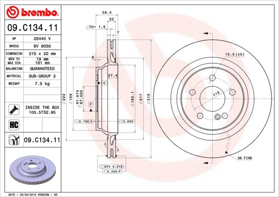 BREMBO 09.C134.11 Brake Disc