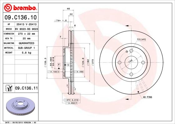 BREMBO 09.C136.11 Brake Disc