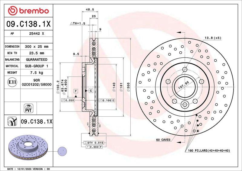 BREMBO 09.C138.1X Brake Disc