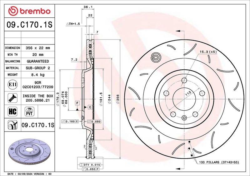 BREMBO 09.C170.1S Brake Disc