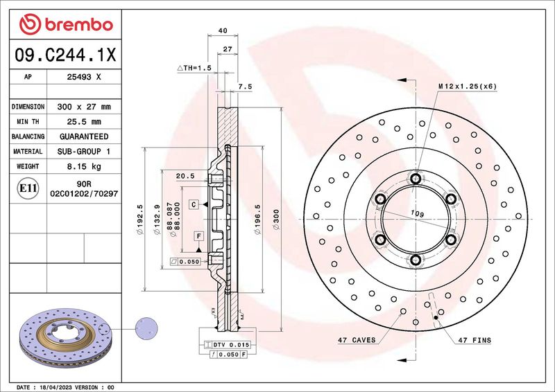 BREMBO 09.C244.1X Brake Disc