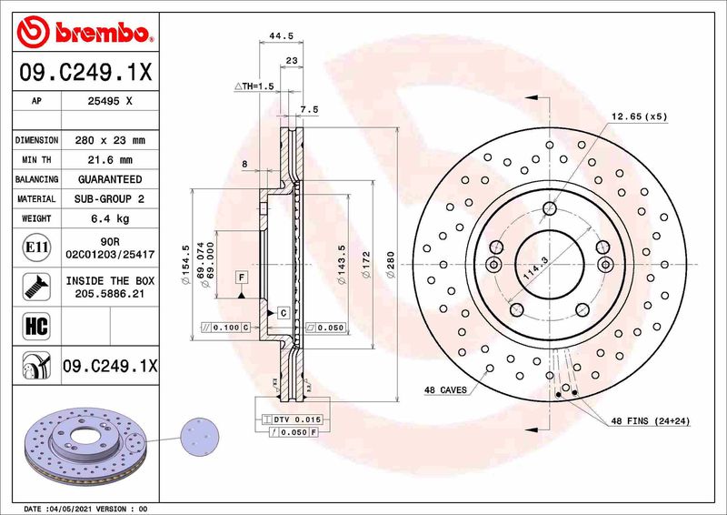 BREMBO 09.C249.1X Brake Disc