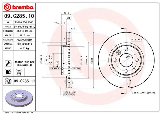 BREMBO 09.C285.11 Brake Disc