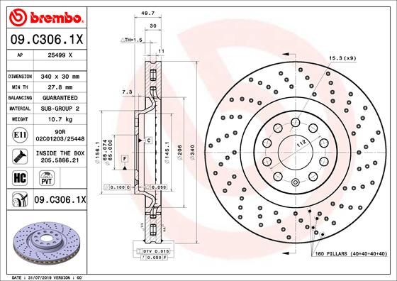 BREMBO 09.C306.1X Brake Disc