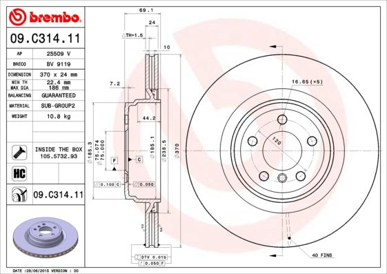 BREMBO 09.C314.11 Brake Disc