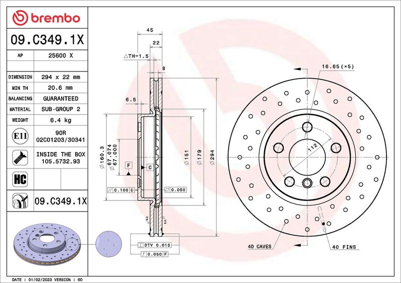 BREMBO 09.C349.1X Brake Disc