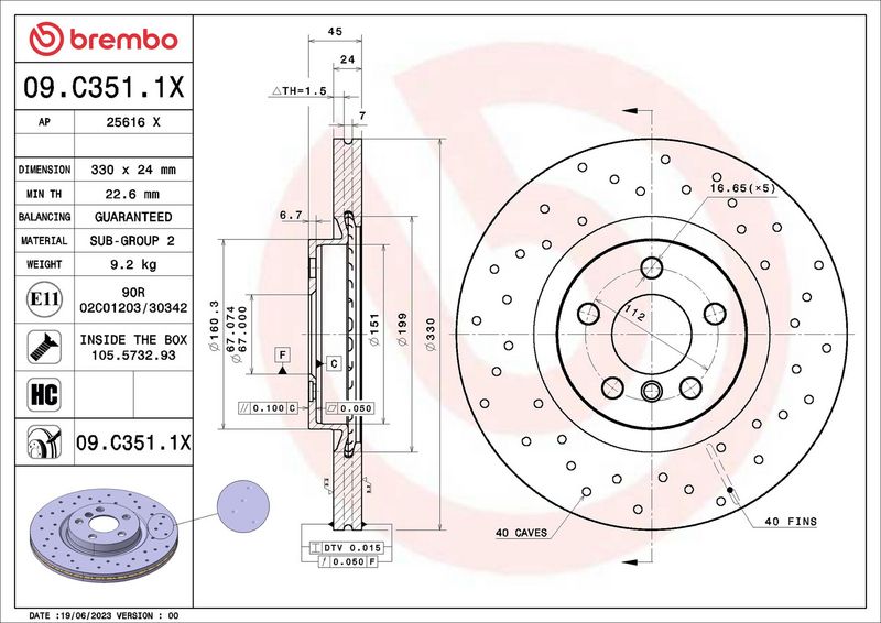 BREMBO 09.C351.1X Brake Disc