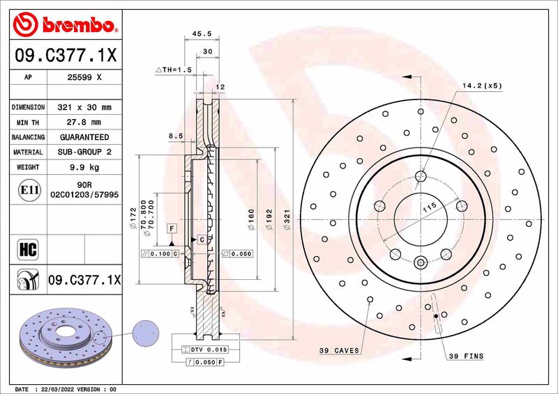 BREMBO 09.C377.1X Brake Disc