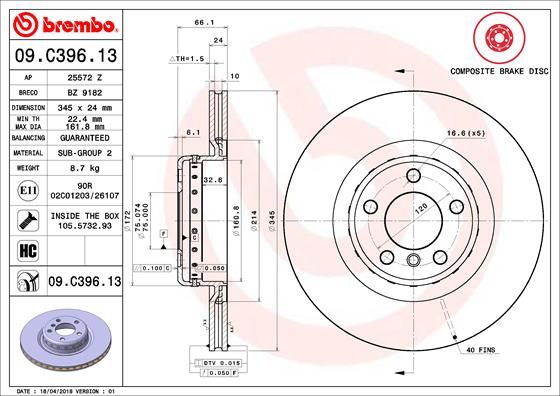 BREMBO 09.C396.13 Brake Disc