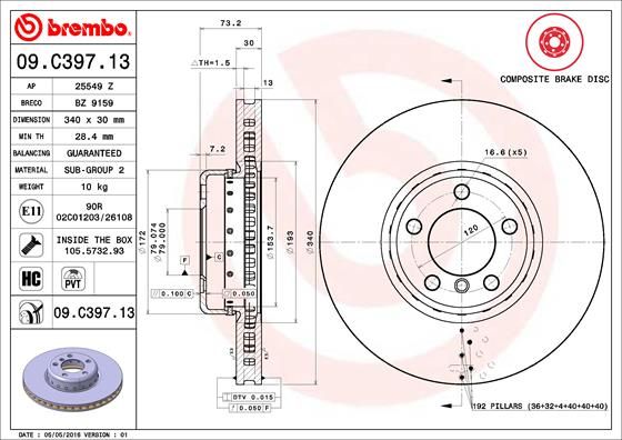 BREMBO 09.C397.13 Brake Disc