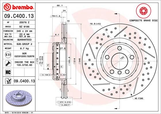 BREMBO 09.C400.13 Brake Disc