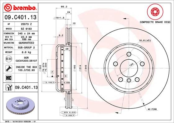 BREMBO 09.C401.13 Brake Disc