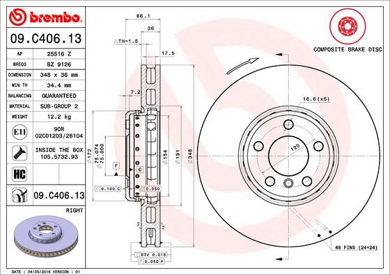 BREMBO 09.C406.13 Brake Disc