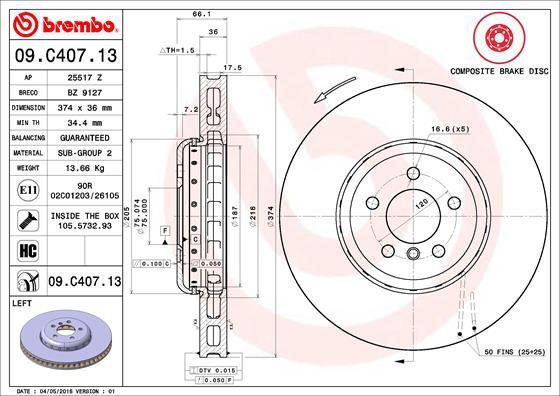 BREMBO 09.C407.13 Brake Disc