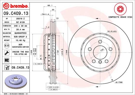 BREMBO 09.C409.13 Brake Disc