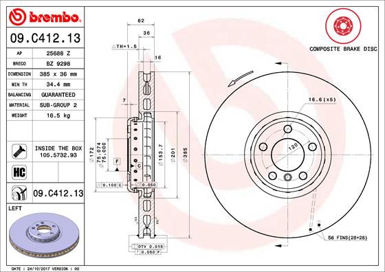BREMBO 09.C412.13 Brake Disc