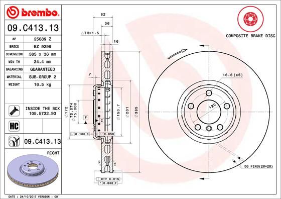 BREMBO 09.C413.13 Brake Disc