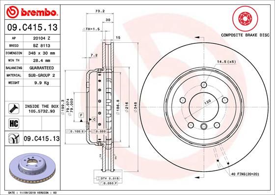 BREMBO 09.C415.13 Brake Disc