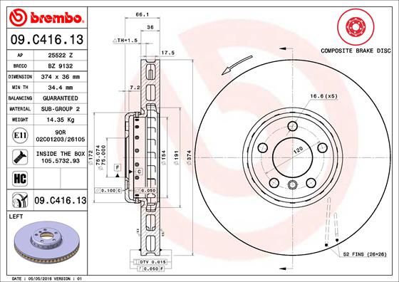 BREMBO 09.C416.13 Brake Disc