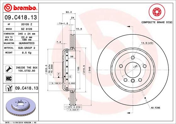 BREMBO 09.C418.13 Brake Disc