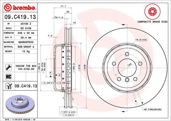 BREMBO 09.C419.13 Brake Disc