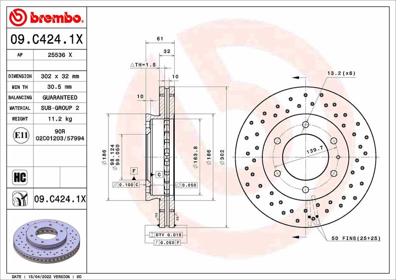 BREMBO 09.C424.1X Brake Disc
