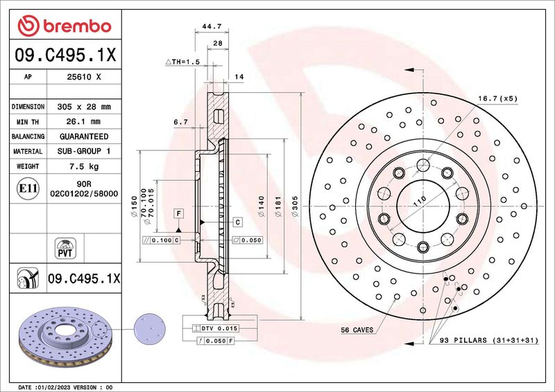 BREMBO 09.C495.1X Brake Disc