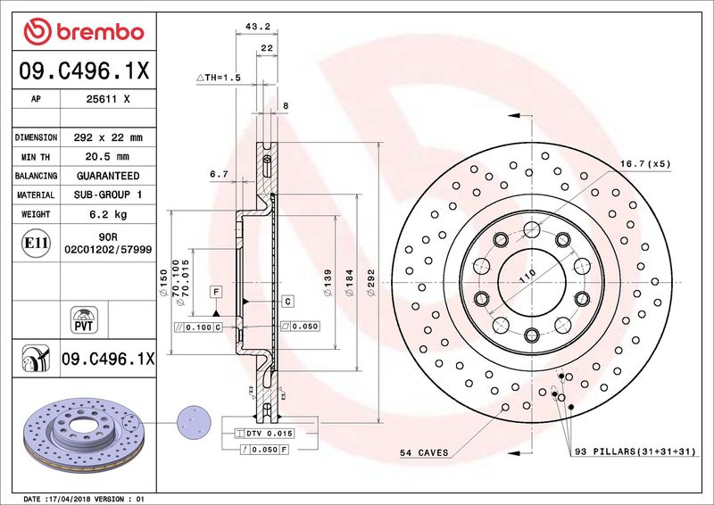 BREMBO 09.C496.1X Brake Disc