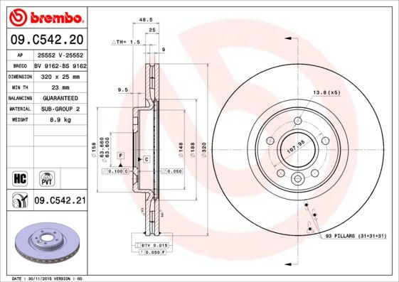 BREMBO 09.C542.21 Brake Disc