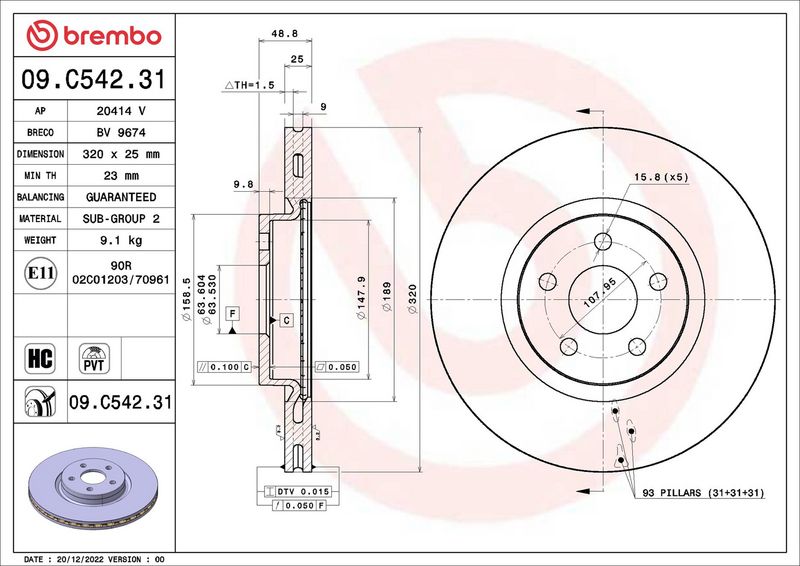BREMBO 09.C542.31 Brake Disc