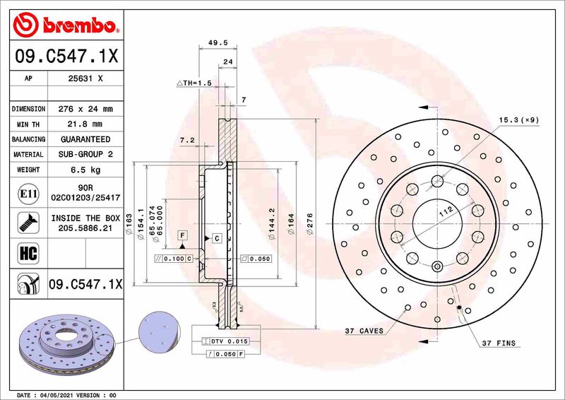 BREMBO 09.C547.1X Brake Disc