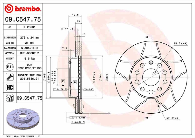 BREMBO 09.C547.75 Brake Disc