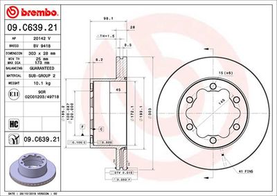 Brake Disc BREMBO 09.C639.21