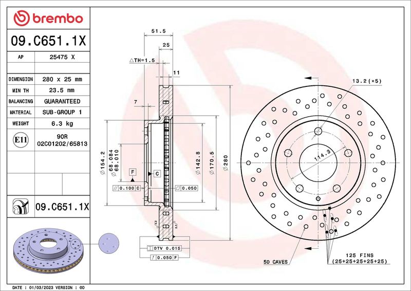BREMBO 09.C651.1X Brake Disc