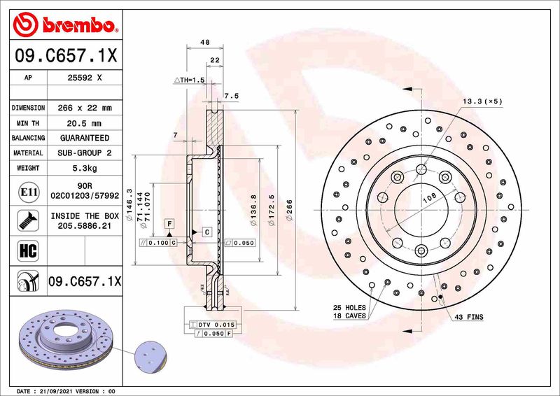 BREMBO 09.C657.1X Brake Disc