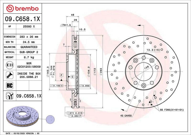 BREMBO 09.C658.1X Brake Disc