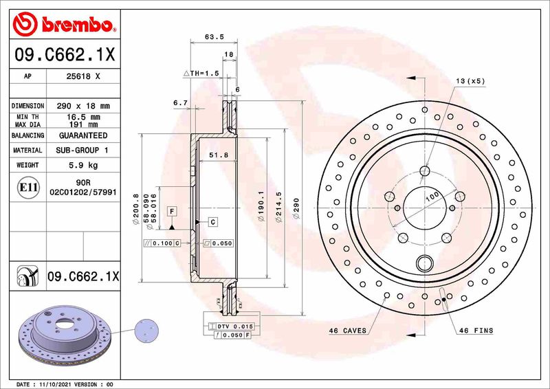 BREMBO 09.C662.1X Brake Disc