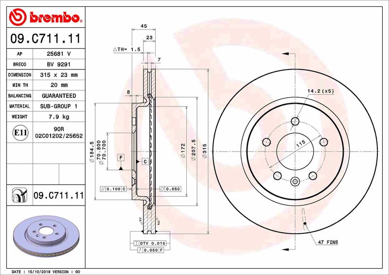 BREMBO 09.C711.11 Brake Disc