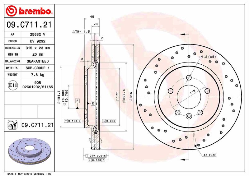 BREMBO 09.C711.21 Brake Disc