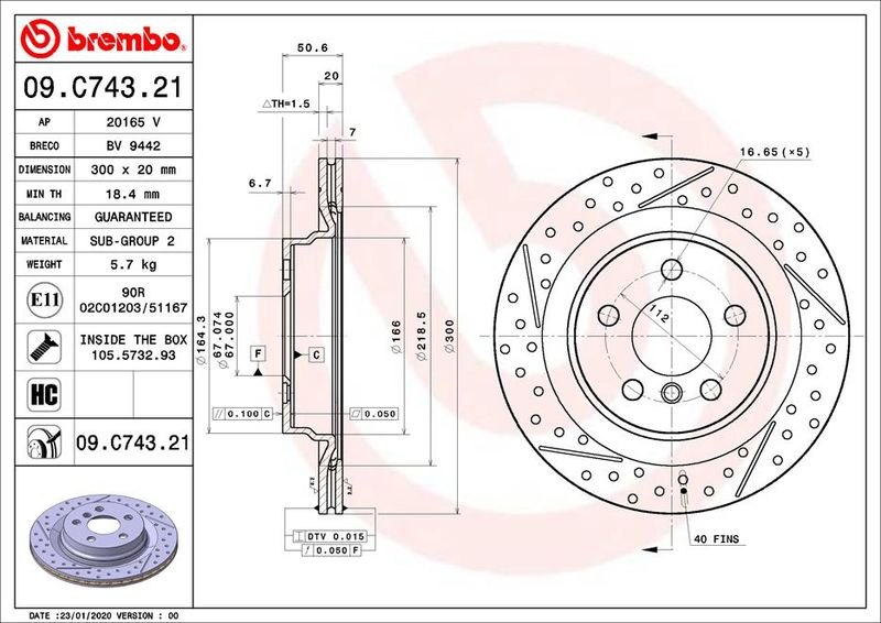 BREMBO 09.C743.21 Brake Disc