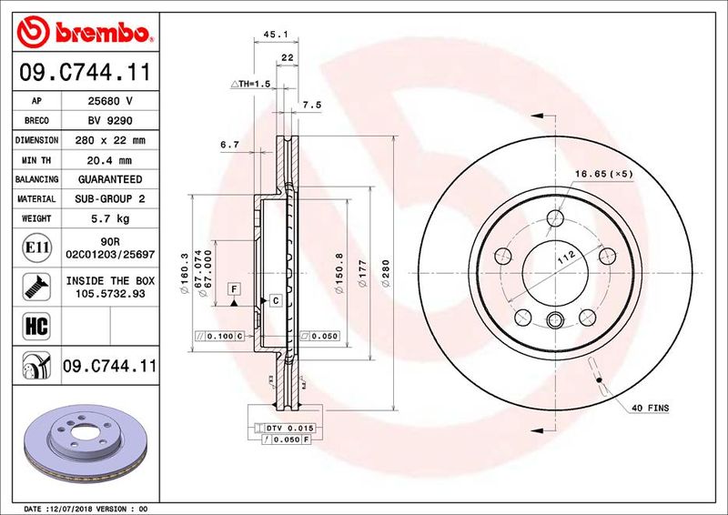BREMBO 09.C744.11 Brake Disc