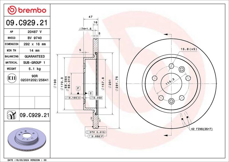 BREMBO 09.C929.21 Brake Disc