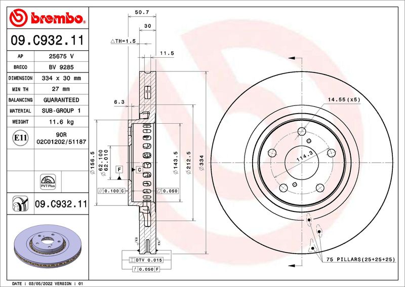 BREMBO 09.C932.11 Brake Disc