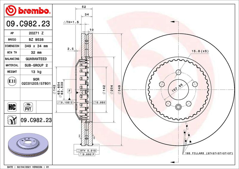 BREMBO 09.C982.23 Brake Disc