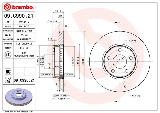 BREMBO 09.C990.21 Brake Disc