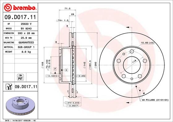 BREMBO 09.D017.11 Brake Disc