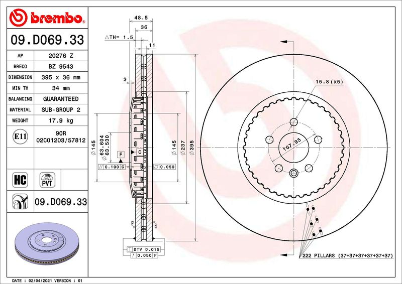 BREMBO 09.D069.33 Brake Disc