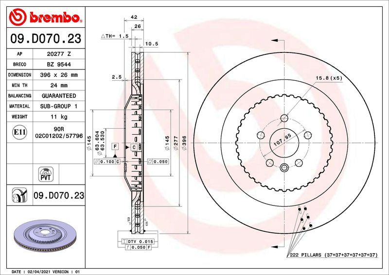 BREMBO 09.D070.23 Brake Disc
