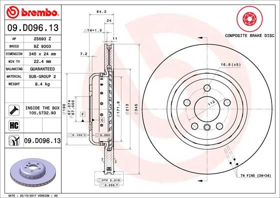 BREMBO 09.D096.13 Brake Disc