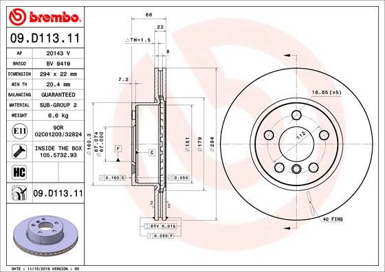 BREMBO 09.D113.11 Brake Disc